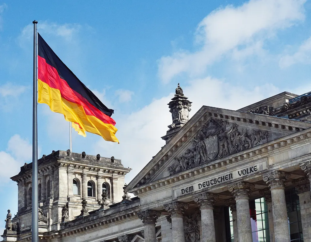 German Building Flying Flag Image Portugal Town with Tram Image